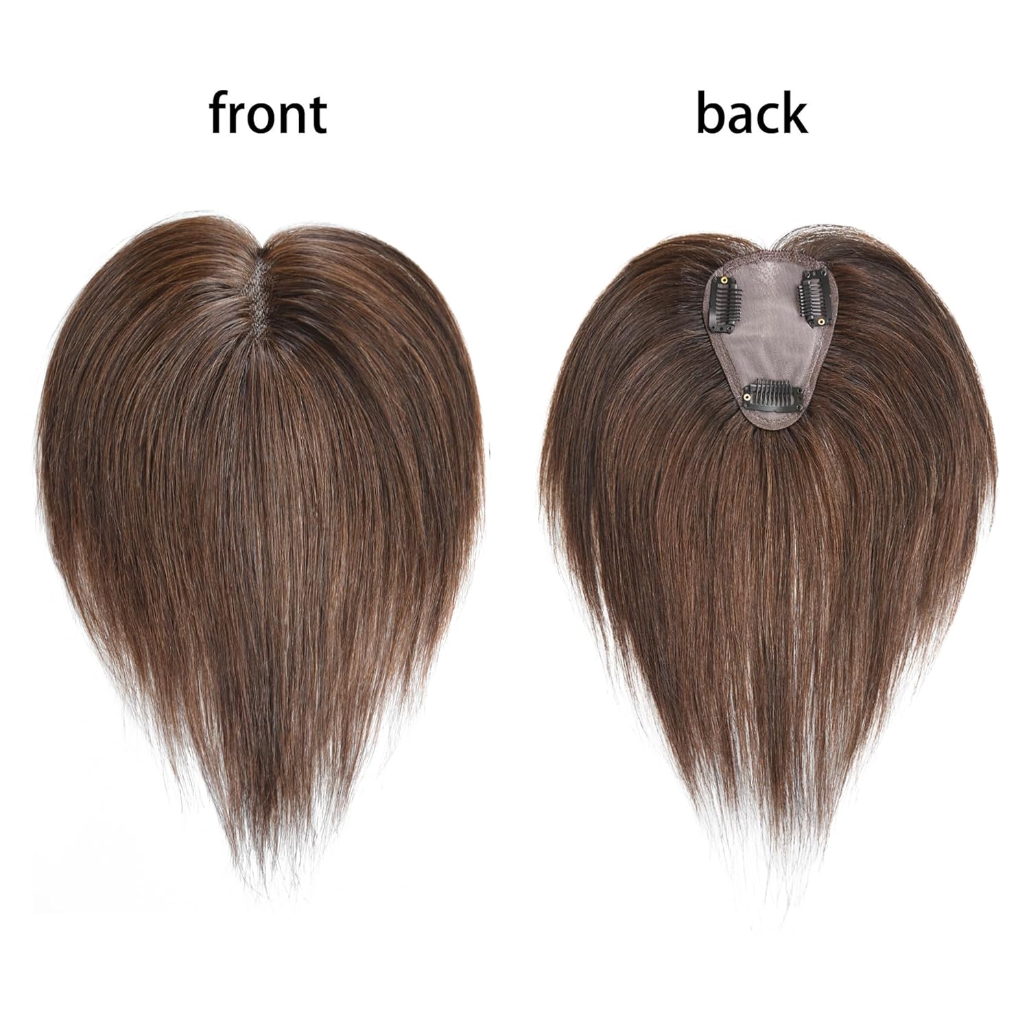 Meiverah Handmade Human Hair Middle Part Clip In Toupee No Bangs Seamless Natural Topper Breathable Mesh Base Women Thickening Hairpiece (Medium Brown/Swissnet)